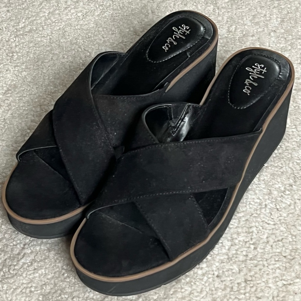 Style & Co. Black wedge sandals, Size 8